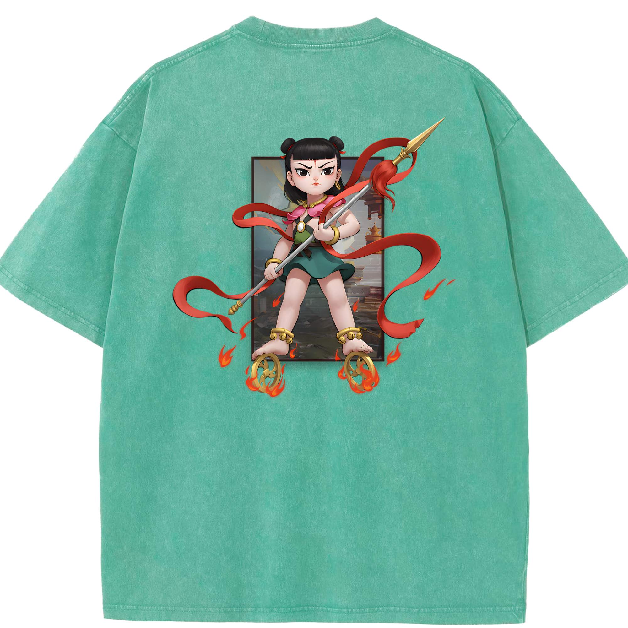 （画像用） Ne Zha 2 ナタ 魔童の大暴れ 綿100% ヴィンテージ風 半袖Tシャツ（背面プリント）